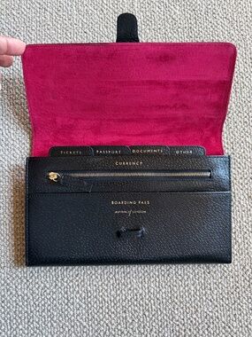 New Gorgeous black Aspinal of London passport wallet, 5-1/2" x 9", in box